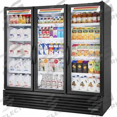 TRUE REFRIGERATION Refrigerated Merchandiser: 79 in x 80 3/4 in x 30 3/8 in, Black, Swing, 3 Doors (MPN FLM-81~TSL01). Key specifications — attr1277723: TRUE REFRIGERATION; attr1277683: R-290; attr1277688: Swing; attr1277691: Yes; attr1277694: Black; attr1280729: FLM.