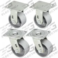 APPROVED VENDOR Plate Casters: Rigid/Swivel, No Brake, Steel, 4 in Wheel Dia, Hole, Rectangle, 4 PK (MPN 4402). Key specifications — Wheel Bearing Type: Roller; Wheel/Tread Color: Gray; Brand: APPROVED VENDOR; Caster Type: Rigid.