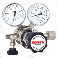 SMITH EQUIPMENT High Purity Gas Regulator: Two Stage, CGA 590 Inlet, 1/4" NPT M Outlet, 50 psig (MPN 121-0510). Key specifications — Brand: SMITH EQUIPMENT; Manufacturer Part Number: 121-0510; Diaphragm Material: Neoprene; Outlet Connection: 1/4" NPT M; Inlet Connection: CGA 590.