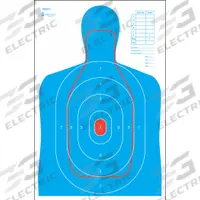 ACTION TARGET Shooting Range Targets: Paper, Silhouette Target, 35 in Ht, 23 in Wd, Blue/Red, 50 PK (MPN RC-B27E-Q-50). Key specifications — Color: Blue; Target Style: Silhouette; Target Grouping: Federal Agency; Material: Paper; Brand: ACTION TARGET.