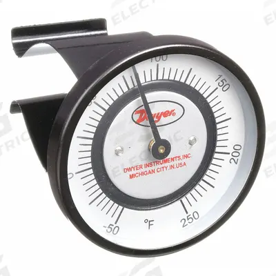 Dwyer Clip Pipe Mount Dial Thermometer: -50°F to 250°F, +/- 2% Accuracy - Clip-On Pipe Surface Temperature Dial Thermometers