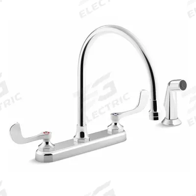 KOHLER Gooseneck Kitchen Faucet: Triton Bowe, Brass, Widespread, Deck, 4 Mounting Holes - Centerset Kitchen Faucets