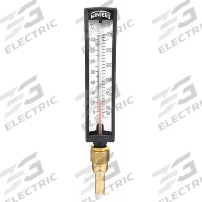 WINTERS Industrial Glass Thermometer: 30°F to 300°F /0°C to 150°C, +/-2% Accuracy - Lead-Free Fixed-Angle Thermometer with Thermowell