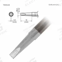 HAKKO Soldering Tip: T39 Series, Chisel, 3.2 mm W, 16 mm Lg (MPN T39-DL32). Key specifications — Brand: HAKKO; Compatible Handpiece Manufacturer Model Number: FX-9701; Manufacturer Part Number: T39-DL32.