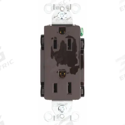 BRYANT Receptacle: Decorator Duplex, 5-15, Brown, 125V AC, 15 A, 2 Pole / 3 Wire (MPN DRS15) - General Purpose Receptacles