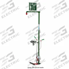 HUGHES SAFETY Shower with Eyewash: Floor Mnt, Uncovered, Stainless Steel Bowl, Galvanized Steel Pipe (MPN SD18G85G). Key specifications — Brand: HUGHES SAFETY.