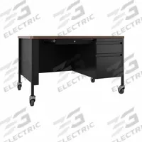HIRSH Office Desk: Melamine, Black Matrix/Walnut, 1 Pedestals, 3 Drawers, 48 in Overall Wd (MPN 22656). Key specifications — Desktop Material: Melamine; Includes Modesty Panel: Yes; Kit Product Type: Rectangular Office Desk; Desktop Color: Walnut; Brand: HIRSH; Frame Color: Black; Frame Material: Steel; Product Type: Rectangular Office Desk.