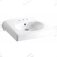 KOHLER Bathroom Sink: Brenham™, White, Vitreous China, 22 in Overall Lg, 19 3/4 in Overall Wd (MPN K-1997-SS4-0). Key specifications — Series: Brenham™; Includes: Wall Hanger; Color: White; Brand: KOHLER; Sink Type: Bathroom; Material: Vitreous China; Sink Material: Ceramic.