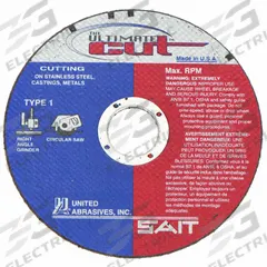 SAIT Abrasive Cut-Off Wheel: Type 1, 6" x 0.045" x 7/8", Aluminum Oxide, 36 Grit, The Ultimate Cut (MPN 22240). Key specifications — Series: The Ultimate Cut; Brand: UNITED ABRASIVES-SAIT.