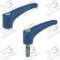 ELESA Adjustable Handle: Threaded Stud, 5001, Blue, Plastic, M5 Thread, 44 mm Lg, 25 mm Thread Lg (MPN 198239). Key specifications — Brand: ELESA; RAL Code Number: 5001.