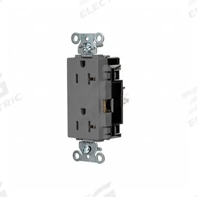 HUBBELL Receptacle: Decorator Duplex, 5-20, Gray, 125V AC, 20 A, 2 Pole / 3 Wire (MPN DR20STGY) - General Purpose Receptacles