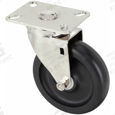 APPROVED VENDOR Plate Caster: Swivel, No Brake, Polyolefin, 5 in Wheel Dia. - Debris-Resistant NSF-Listed Sanitary Plate Casters