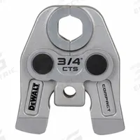 DEWALT Press Jaws: 3/4 in Pipe, Copper/Stainless Steel, Compact Tool Types (MPN DCE210034). Key specifications — attr518773: Jaw; attr537224: 3/4 in; attr518762: Stainless Steel; attr518771: Steel; attr518761: Nibco PressApollo Press; attr518760: DEWALT.