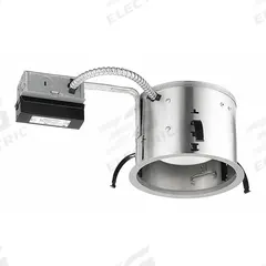 LED Recessed Down Light: Airtight Remodel, 6 in Dia, 900 lm, 4000K, 11.5 W, 120V AC (MPN IC22RLED G4 09LM 40K 90CRI 120 FRPC). Key specifications — Voltage: 120V AC; Trim Color: Available Separately; Brand: JUNO LIGHTING; Ceiling Type: Flat Ceiling; Reflector or Baffle Color: No Reflector or Baffle; Trim Style: Available Separately; Dimmable: Yes; Color Temperature: 4000K.
