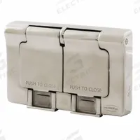 HUBBELL Wall Plate: Weatherproof-Covered Outlet, 1 Gang, Silver, Std Size (MPN HBLSS84X). Key specifications — Brand: HUBBELL; Material: Stainless Steel.