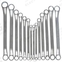 WESTWARD Box End Wrench Set: Alloy Steel, Satin, 14 Tools, 12-Point Box End, 15° Head Offset Angle (MPN 4YR23). Key specifications — attr309408: Alloy Steel; attr309397: Satin; attr309399: No; attr309390: Canvas Pouch; attr324925: WESTWARD.