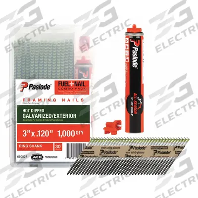 PASLODE Framing Nails,3" L,Galvanized,PK1000: Framing Nails, Offset Round, Ring - Collated Framing Nails