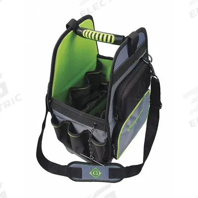 GREENLEE Tool Bag: 11 in W x 11 in D x 18 in H, Black, Polyester, 32 Pockets - Polyester Tool Totes