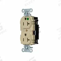 HUBBELL Receptacle: Hospital Grade, Duplex, 5-20R, Ivory, 125V AC, 20 A, 2 Pole / 3 Wire (MPN 8300STI)