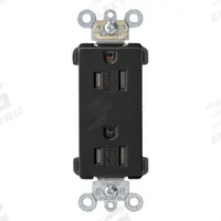 LEVITON Receptacle: Decorator Duplex, 5-15, Black, 125V AC, 15 A, 2 Pole / 3 Wire (MPN TDR15-E)