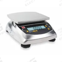 OHAUS Food Scale: 5 3/4 in Weighing Surface Dp, 6 1/4 in Weighing Surface Wd, 3 in Overall Ht, LCD (MPN V31X3). Key specifications — Readability: 0.002 lb/0.5 g; Brand: OHAUS; IP Rating: Not IP Rated.