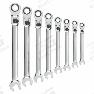 GEARWRENCH Combination Wrench Set: Alloy Steel, Full Polish Chrome, 8 Tools - SAE 12-Point Ratcheting Combination Wrench Sets