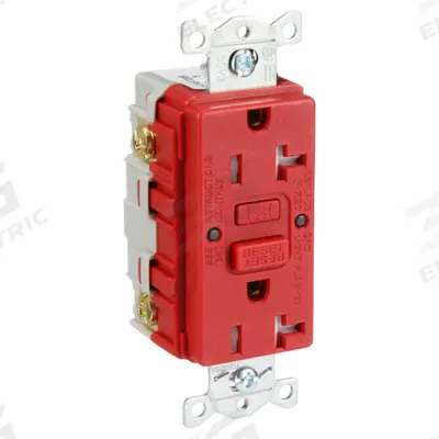 HUBBELL GFCI Receptacle: Duplex, 5-20, Red, GFCI, 125V AC, 20 A, 2 Pole / 3 Wire (MPN GFRTR20R) - General Purpose Receptacles