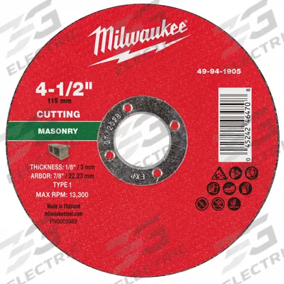 MILWAUKEE Cut-Off Wheel: Type 1, 4 1/2" x 1/8" x 7/8", Silicon Carbide - Cut-Off Wheels for Concrete & Masonry