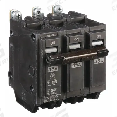 GE Miniature Circuit Breaker: THQB, 45 A, 120/240V AC, Three Phase, 10kA at 120/240V AC - THQB & THHQB Series, Bolt-On GE Miniature Circuit Breakers