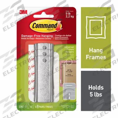 COMMAND Picture Hanger: 5 lb Wt Capacity, 1 Points per Hook, White, 5/16 in Overall Ht - Picture & Poster Hanging Adhesive-Backed Hooks