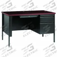 HIRSH Office Desk: Particle Board, Charcoal/Mahogany, 1 Pedestals, 3 Drawers, 48 in Overall Wd (MPN 20438). Key specifications — Desktop Material: Particle Board; Includes Modesty Panel: Yes; Kit Product Type: Rectangular Office Desk; Desktop Color: Mahogany; Brand: HIRSH; Frame Color: Charcoal; Frame Material: Steel; Product Type: Rectangular Office Desk.