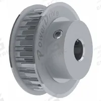 POWER DRIVE Gearbelt Pulley: Trapezoidal, Plain, For XL Timing Belt Section, For 3/8 in Belt Wd (MPN 22XLB037-6FA). Key specifications — Brand: POWER DRIVE; Tooth Profile: Trapezoidal; Finish: Aluminum Clear Anodized.