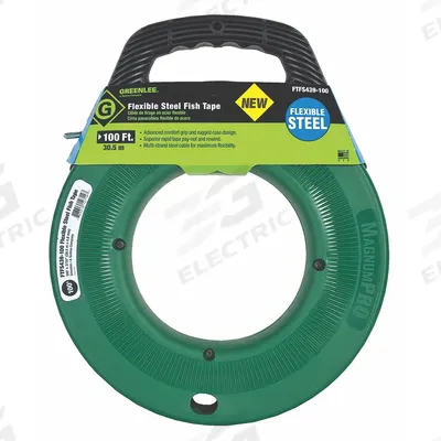 GREENLEE Fish Tape: 100 ft Lg, Manual Wind Tape Retraction, Round Tape Shape - Steel Fish Tapes