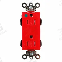 LEVITON Decora: Hospital Grade, Duplex, 5-15R, Red, 125V AC, 15 A, 2 Pole / 3 Wire (MPN MT162-HGR)
