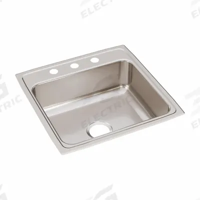 JUST MANUFACTURING Bowl Drop-In Sink: 22 in Overall Lg, 22 in Overall Wd, 7 5/8 in Bowl Dp - One-Bowl Counter-Mounted Kitchen & Bar Sinks without Faucets