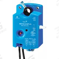 Actuator: VAV Boxes, Floating Point, Non-Spring Return, 35 in-lb, 20 to 30V AC, Hardwired (MPN M9104-AGP-2S). Key specifications — Manufacturer Part Number: M9104-AGP-2S; Shaft Type: Self-Centering; Shaft Rotation: CW/CCW; Stroke Degree: 93°; Power Rating: 2.1W; Input Voltage: 20 to 30V AC; Brand: JOHNSON CONTROLS; For Use With Building Automation Systems: Building Automation System Compatible.