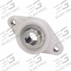 IPTCI BEARINGS 2 Bolt Flange Bearing: Radial Ball, 1/2 in Bore, PBT Plastic, Set Screws, H-1 Grease (MPN SUCTFL201-8 IP69K). Key specifications — Bore Type: Cylindrical; Brand: IPTCI BEARINGS; Housing Material: PBT Plastic; Lubricant Material: H-1 Grease; Mounting Bolt Size: 3/8 in; Split Housing: Not Split; System of Measurement: Inch.
