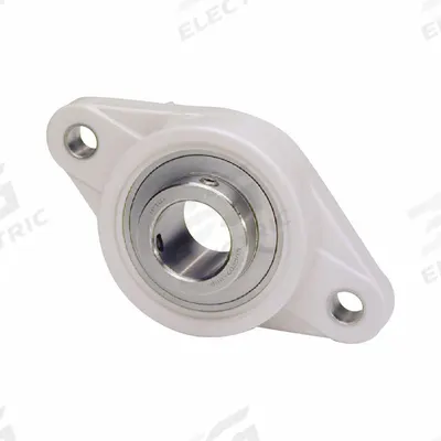 IPTCI BEARINGS 2 Bolt Flange Bearing: Radial Ball, 1/2 in Bore, PBT Plastic - Washdown Flange-Mount Ball Bearings
