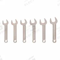 TEKTON Open End Wrench Set: Chromium Molybdenum Steel, Satin, 6 Tools, 15° Opening Angle (Deg.) (MPN WSE90201). Key specifications — attr309745: No; attr309746: Cardboard; attr309754: Satin; attr309753: Chromium Molybdenum Steel; attr309743: 19 mm to 24 mm; attr324938: TEKTON.
