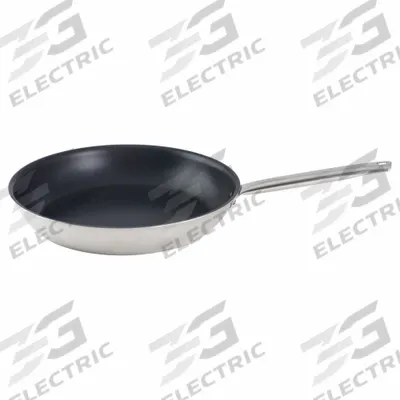 VULCANO Fry Pan: Non-Stick, 11 in Top Dia, Stainless Steel, Silver, Stainless Steel - Non-Stick Frying Pans
