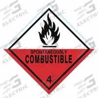 APPROVED VENDOR DOT Container Label: Spontaneously Combustible, 4 in x 4 in, 4 in Label Ht, 100 PK (MPN 9WY51). Key specifications — Brand: APPROVED VENDOR; Message: Spontaneously Combustible.