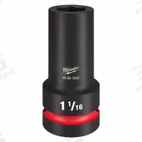 MILWAUKEE Impact Socket: 1 in Drive Size, SAE, 1 1/16 in Socket Size, 6-Point, Deep, Black Phosphate (MPN 49-66-7842). Key specifications — attr1215501: MILWAUKEE; attr1215515: Black Phosphate; attr1215518: 1-1/16 in.