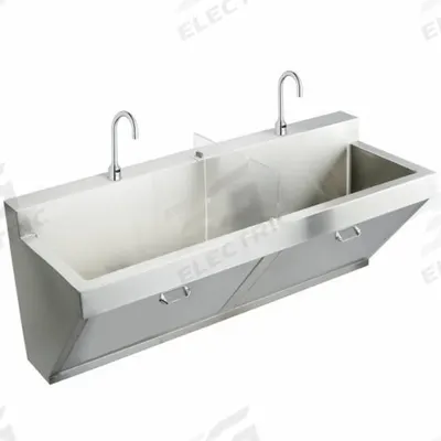 JUST MANUFACTURING Scrub Sink: 2 Stations, 26 in Overall Ht, 60 in Overall Lg - Two-Station Hospital Sinks with Faucets