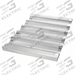 CHICAGO METALLIC Baguette/French Bread Pan: Aluminum, 5 Slots, 17 3/4 in Overall Wd, 1 in Overall Dp (MPN 45505). Key specifications — Pan Style: Baguette/French Bread Pan; Brand: CHICAGO METALLIC; Color: Silver; Material: Aluminum; NSF Certified: No; Number of Slots: 5.