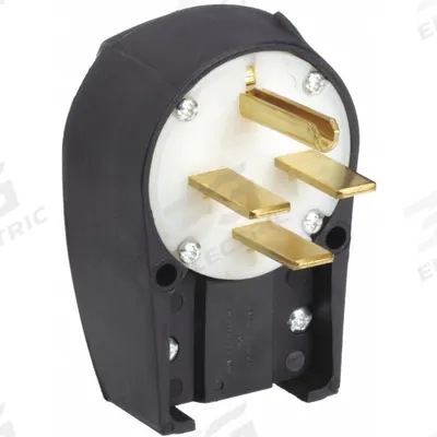 BRYANT Straight Blade Plug: 15-30P, 250V AC, 30 A, 3 Pole, 4 Blade, Black/White (MPN 8432ANPB) - Angled Plugs