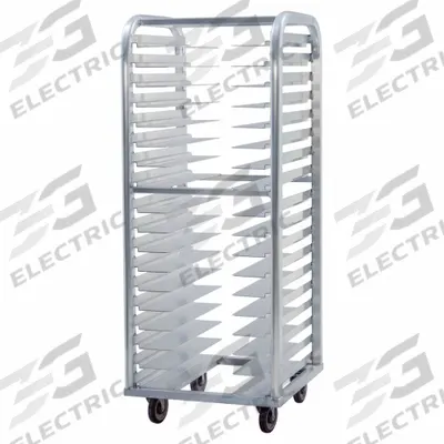 NEW AGE INDUSTRIAL Stepped-Angle Roll-In Pan Rack: 20 Slots, 3 in Betw Shelves, 25 in Wd - Stepped-Angle Pan Racks