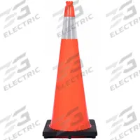 Traffic Cone with Bands: MUTCD/NCHRP-350, 36 in Cone Ht, Orange, High-Intensity Prismatic, PVC (MPN RS90045CT3M6). Key specifications — Base Color: Black; Brand: APPROVED VENDOR; Cone Material: PVC; Legend: Blank; Includes: Grip Top.