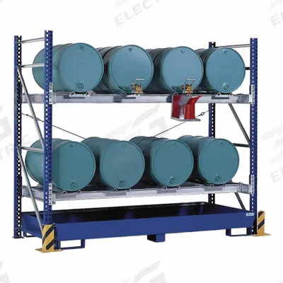 DENIOS Drum Dispensing Racks & Trucks: 120 in x 54 in x 126 in, For 8 Drums, 2 Levels - Drum Storage Racks