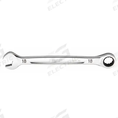 MILWAUKEE Ratcheting Combination Wrench: Chrome Vanadium Steel, Chrome, 18 mm Head Size - Metric 12-Point Ratcheting Combination Wrenches