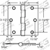 APPROVED VENDOR Butt Hinge: Steel, Full Mortise, 3 1/2 in Leaf Wd, 1 PR (MPN 56-263SNK). Key specifications — Removable Pin: Yes; Bearing Type: Plain; Material: Steel.